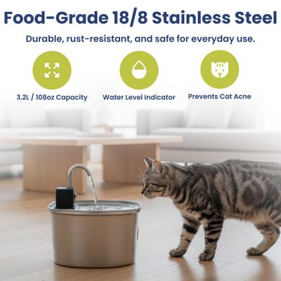 Show full view: PawsPik Stainless Steel Battery-Operated Dog & Cat Water Fountain, 3.2-L slide 5 of 11