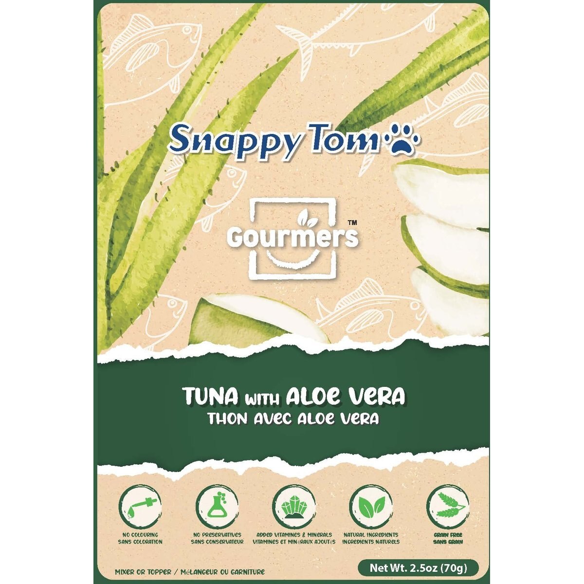 Snappy Tom Gourmer's Tuna with Aloe Vera Grain-Free Wet Cat Food Topping, 2.5-oz pouch, case of 12
