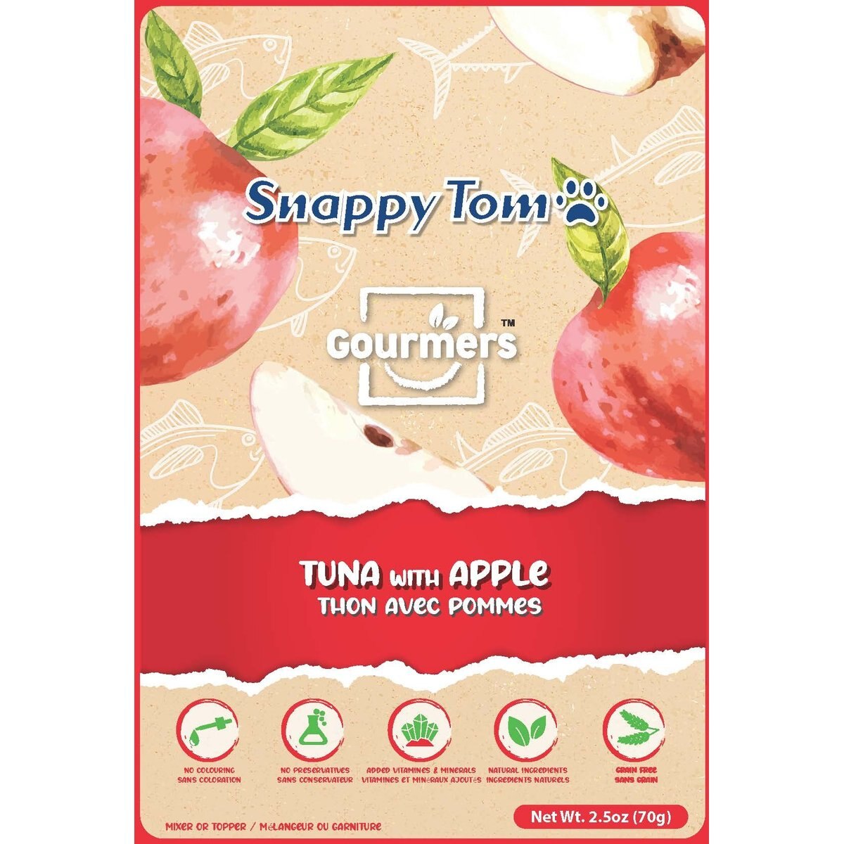 Snappy Tom Gourmer's Tuna with Apple Grain-Free Wet Cat Food Topping, 2.5-oz pouch, case of 12