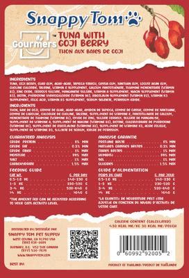 Show full view: Snappy Tom Gourmer's Tuna with Goji Berry Grain-Free Wet Cat Food Topping, 2.5-oz pouch, case of 12 slide 3 of 3