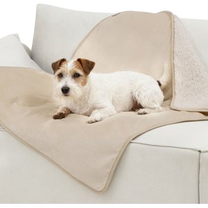 Bedsure Waterproof Sherpa Fleece Reversible Furniture Protector Dog & Cat Throw Blanket, Cream, Medium