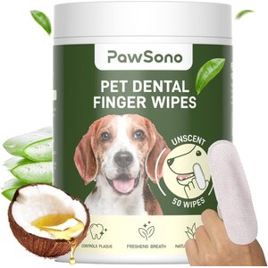 PawSono Dog & Cat Finger Dental Wipes, 50 count