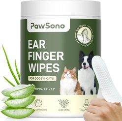 PawSono Dog & Cat Ear Finger Cleaner Wipes, 50 count