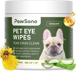 PawSono Hypoallergenic Dog & Cat Eye Wipes, 100 count