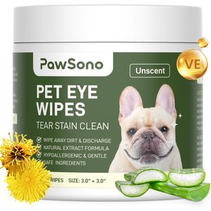 PawSono Hypoallergenic Dog & Cat Eye Wipes, 100 count
