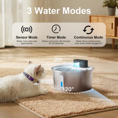 Show full view: Casfuy PWL-008 Wireless Smart 3-Mode Stainless Steel Cat Water Fountain, 108-oz slide 7 of 9