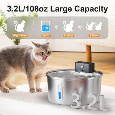 Show full view: Casfuy PWL-008 Wireless Smart 3-Mode Stainless Steel Cat Water Fountain, 108-oz slide 3 of 9