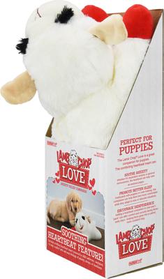 Show full view: Multipet Lamb Chop Love with Heartbeat Dog Plush Toy, White, 16-in slide 5 of 6