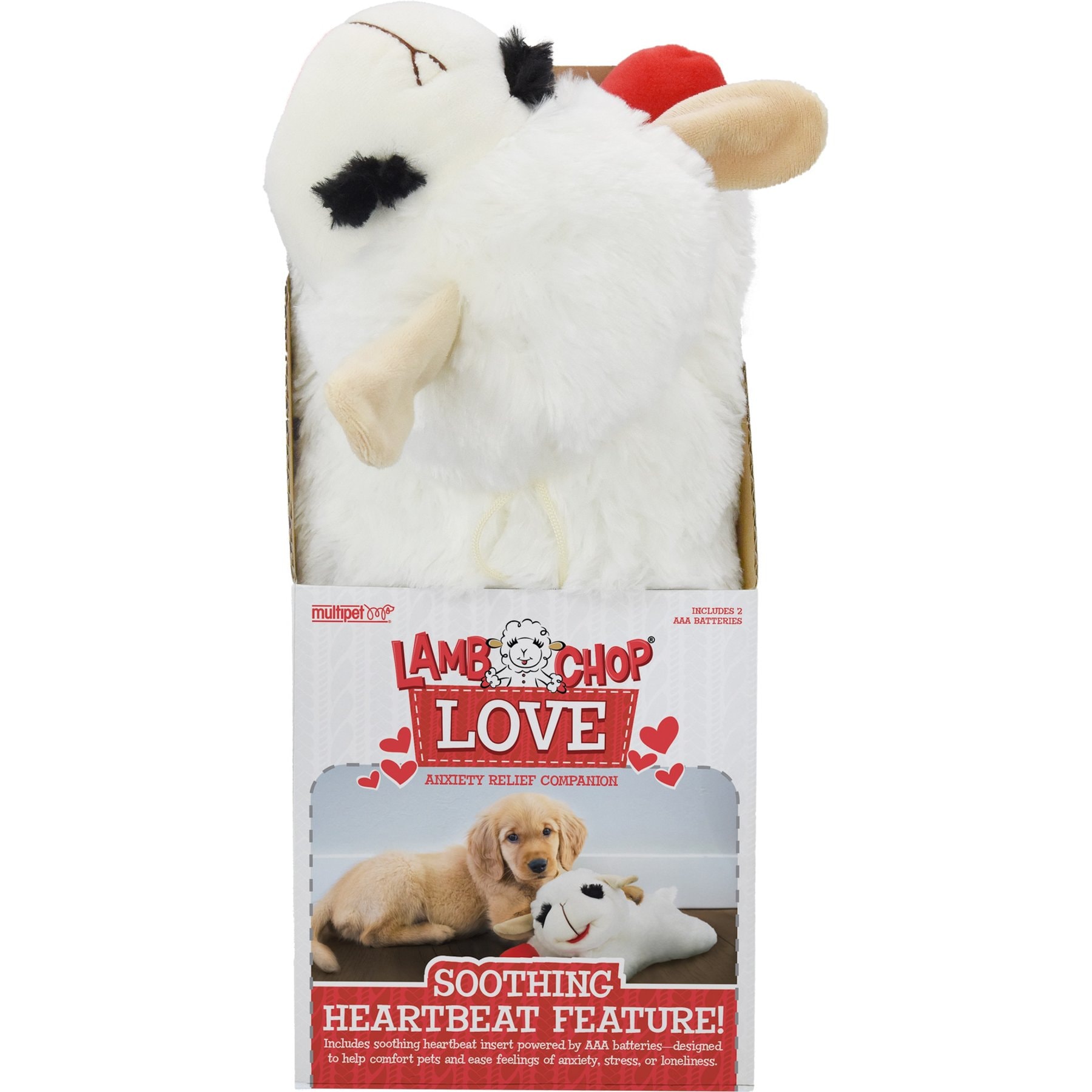Multipet Lamb Chop Love with Heartbeat Dog Plush Toy, White, 16-in