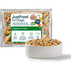 JustFoodForDogs Adult Fresh Frozen Healthy Weight Human-Grade Pork Dog Food, 18-oz pouch, case of 21