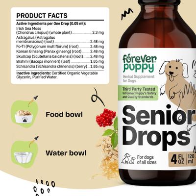 Show full view: Forever Puppy Senior Drops Liquid Supplement for Dogs, 4-fl oz bottle slide 7 of 9