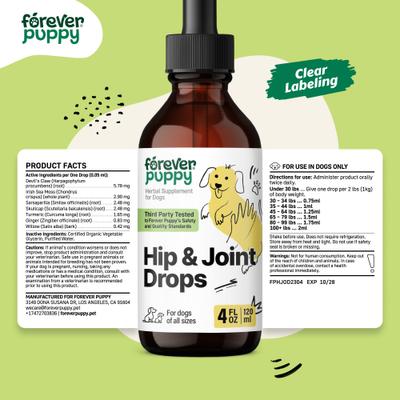 Show full view: Forever Puppy Hip & Joint Drops Liquid Supplement for Dogs, 4-fl oz bottle slide 8 of 8