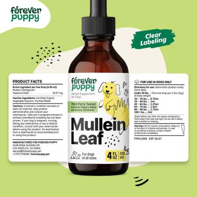Show full view: Forever Puppy Mullein Drops Liquid Respiratory Supplement for Dogs, 4-fl oz bottle slide 8 of 9