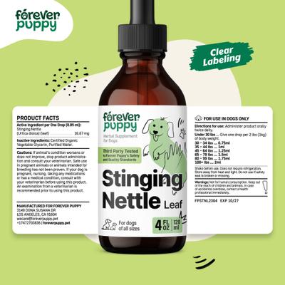 Show full view: Forever Puppy Stinging Nettle Leaf Drops Liquid Skin & Coat Supplement for Dogs, 4-fl oz bottle slide 8 of 9