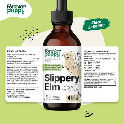 Show full view: Forever Puppy Slippery Elm Drops Liquid Digestive Aid for Dogs, 4-fl oz bottle slide 8 of 9