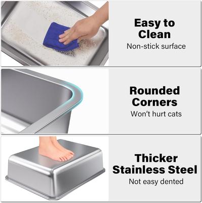 Show full view: FUTAM Stainless Steel Cat Litter Box, Large: 17.7 x 13.8 x 6-in slide 3 of 8