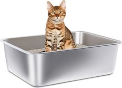 FUTAM Stainless Steel Cat Litter Box, Large: 17.7 x 13.8 x 6-in