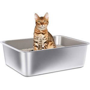 FUTAM Stainless Steel Cat Litter Box, Large: 17.7 x 13.8 x 6-in