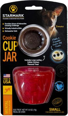 Show full view: Starmark Cookie Cup Jar Tough Dog Treat Dispenser Toy, Red, Small slide 5 of 8