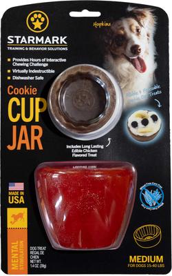 Show full view: Starmark Cookie Cup Jar Tough Dog Treat Dispenser Toy, Red, Medium slide 6 of 9