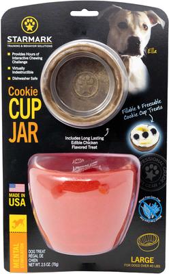 Show full view: Starmark Cookie Cup Jar Tough Dog Treat Dispenser Toy, Red, Large slide 5 of 8