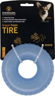 Show full view: Starmark Snapper Trapper Tire Tough Dog Treat Dispenser Toy, Blue, Medium slide 4 of 6