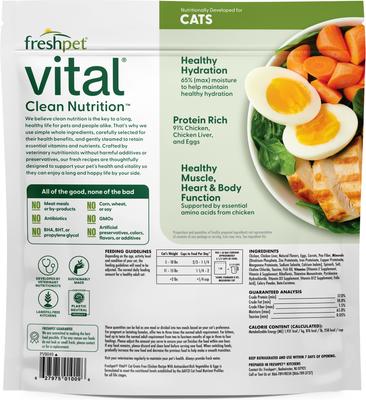 Show full view: Freshpet Vital Chicken Recipe with Antioxidant-Rich Vegetables & Eggs Fresh Cat Food, 1-lb bag, case of 6 slide 5 of 11