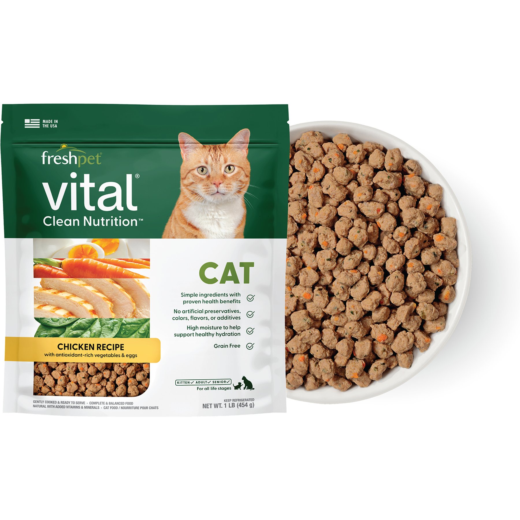Freshpet Freshpet Vital Chicken Recipe with Antioxidant-Rich Vegetables & Eggs Fresh Cat Food, 1-lb bag, case of 6