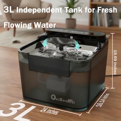 Show full view: ONIZOOMI Smart Stainless Steel Bowl Automatic Cat & Dog Water Fountain, Black, 12-Cup slide 3 of 12