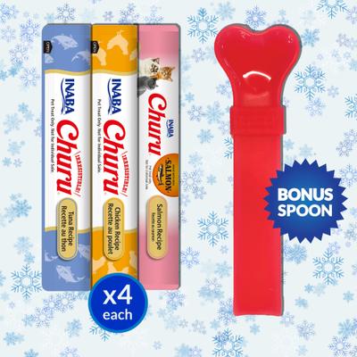 Show full view: Inaba Churu Holiday Varitey Pack Grain-Free Lickable Cat Treats with Churu Spoon, 0.5-oz tube, 12 count slide 4 of 9