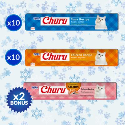Show full view: Inaba Churu Holiday Tuna & Chicken Variety Pack Grain-Free Lickable Cat Treats, 0.5-oz tube, 22 count slide 4 of 9