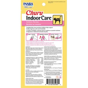 Inaba Churu Indoor Care Salmon Recipe Creamy Puree Grain-Free Lickable Cat Treats, 0.5-oz tube, 24 count