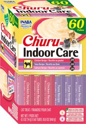 Inaba Churu Indoor Care Tuna Chicken & Salmon Variety Creamy Puree Grain-Free Lickable Cat Treats, 0.5-oz tube, 60 count