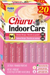 Inaba Churu Indoor Care Chicken & Salmon Variety Creamy Puree Grain-Free Lickable Cat Treats, 0.5-oz tube, 20 count