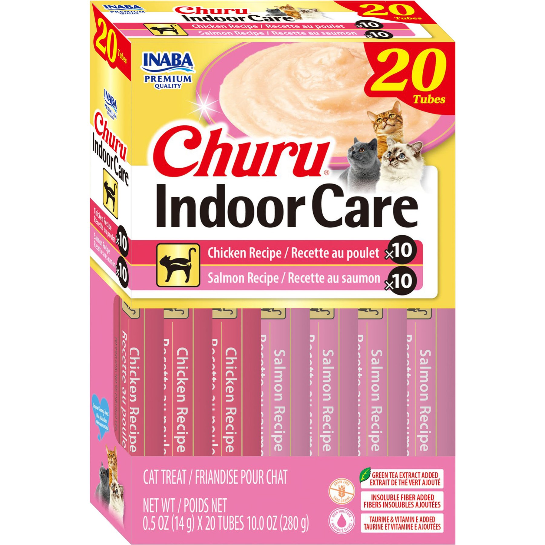 Inaba Churu Indoor Care Chicken & Salmon Variety Creamy Puree Grain-Free Lickable Cat Treats, 0.5-oz tube, 20 count