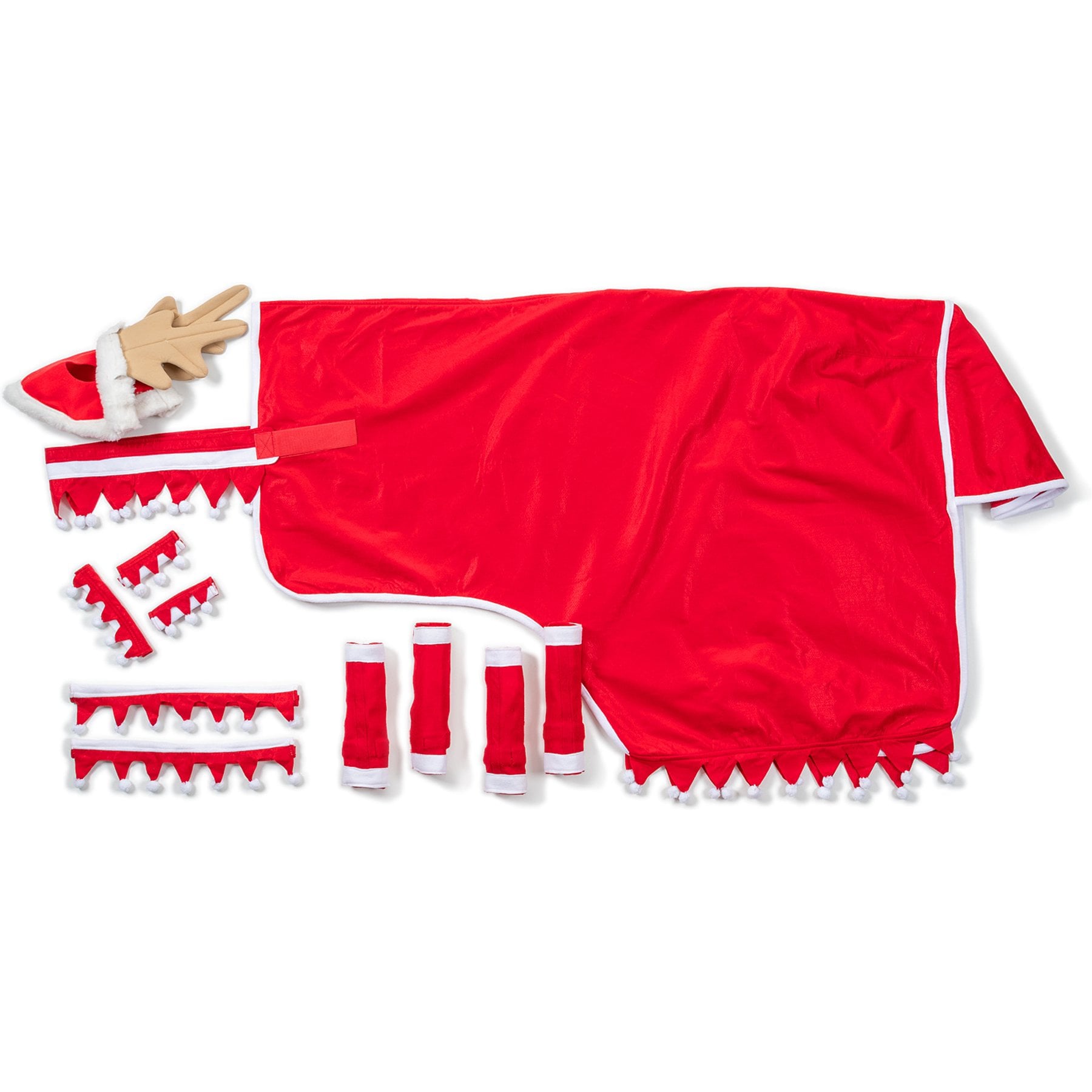 Tough1 5 Piece Reindeer Horse Sheet Set, Red/White