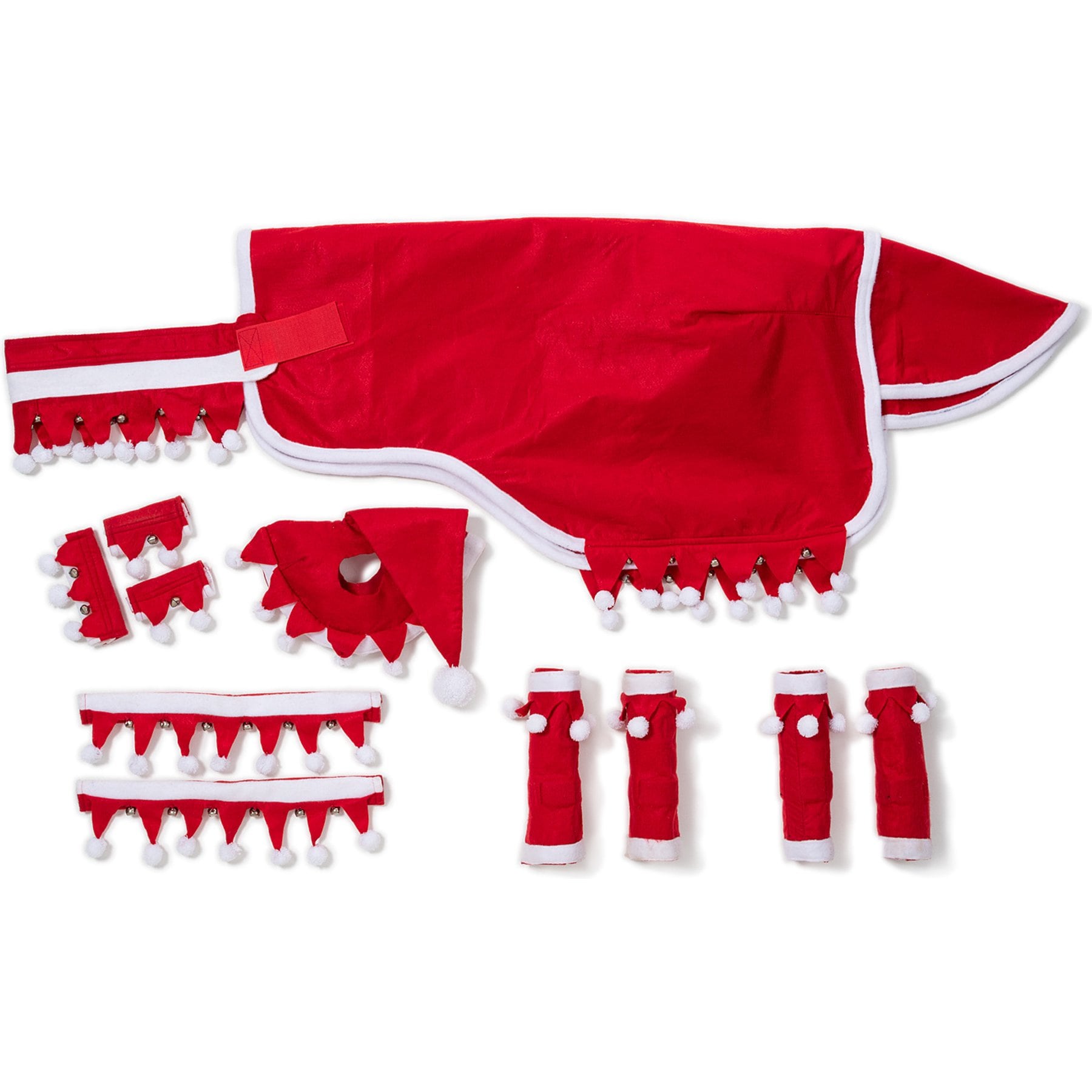 Tough1 Mini 5 Piece Santa Horse Harness Set, Red/White