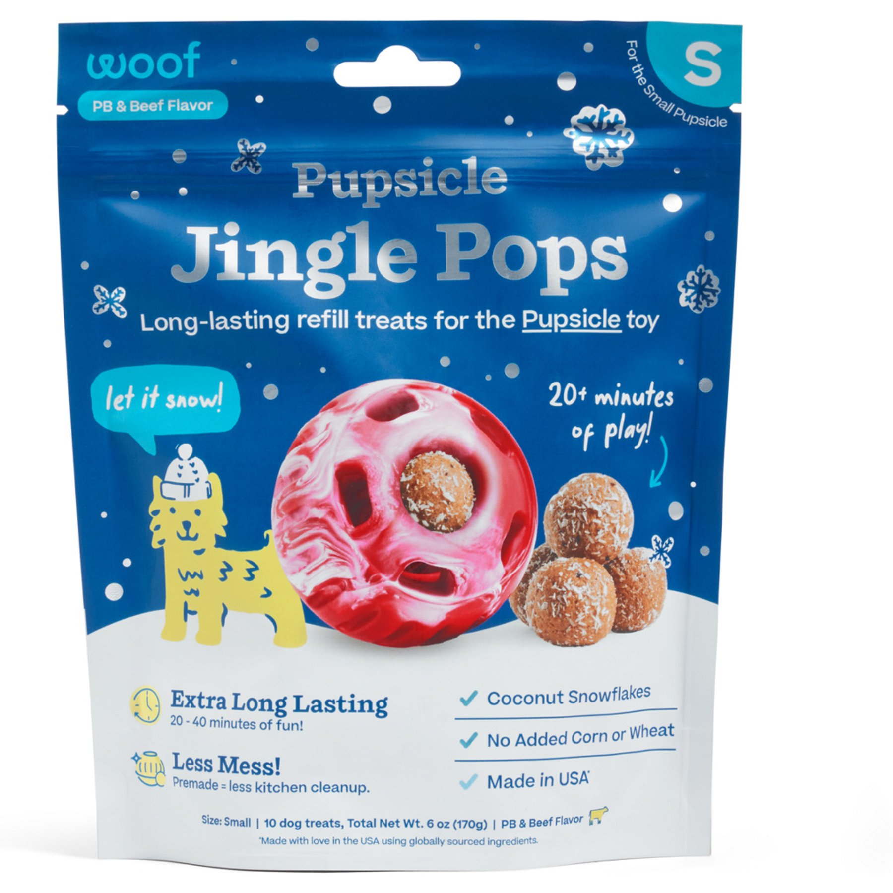 Woof Pupsicle Jingle Pops Refills Peanut Butter Grain-Free Lickable Dog Treats, 10 count