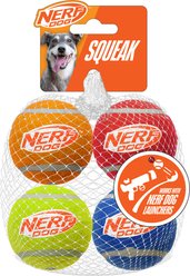 Nerf Dog Tennis Ball Dog Toy, Blue/Yellow/Orange/Red, 2.5-in