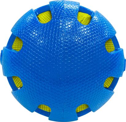 Show full view: Nerf Dog TPR Checker Squeak & Crunch Dog Ball Toy, Blue & Green, 3.8-in slide 6 of 6