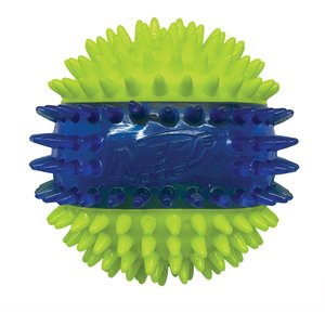 Nerf Dog Translucent TPR 3-Part Spike LED & Squeak Dog Ball Toy, Blue/Green, 2.7-in