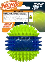 Nerf Dog Translucent TPR 3-Part Spike LED & Squeak Dog Ball Toy, Blue/Green, 2.7-in