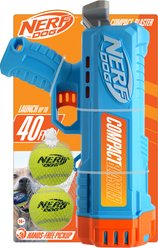 Nerf Dog Gift Set Card Compact Blaster & 2.5-in Non-Squeak Tennis Ball Dog Launchers Toy, Light Blue/Orange/Gray/Yellow, 12-in, 2 count