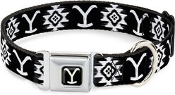 Buckle-Down Paramount Network Yellowstone Dutton Ranch & Native American Icons Metal Seatbelt Buckle Polyester Dog Collar, Black, Wide Large: 20 to 31-in neck, 1.5-in wide