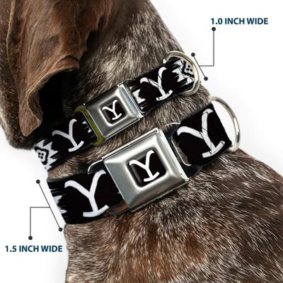 Show full view: Buckle-Down Paramount Network Yellowstone Dutton Ranch & Native American Icons Metal Seatbelt Buckle Polyester Dog Collar, Black, Medium: 11 to 16.5-in neck, 1-in wide slide 2 of 9