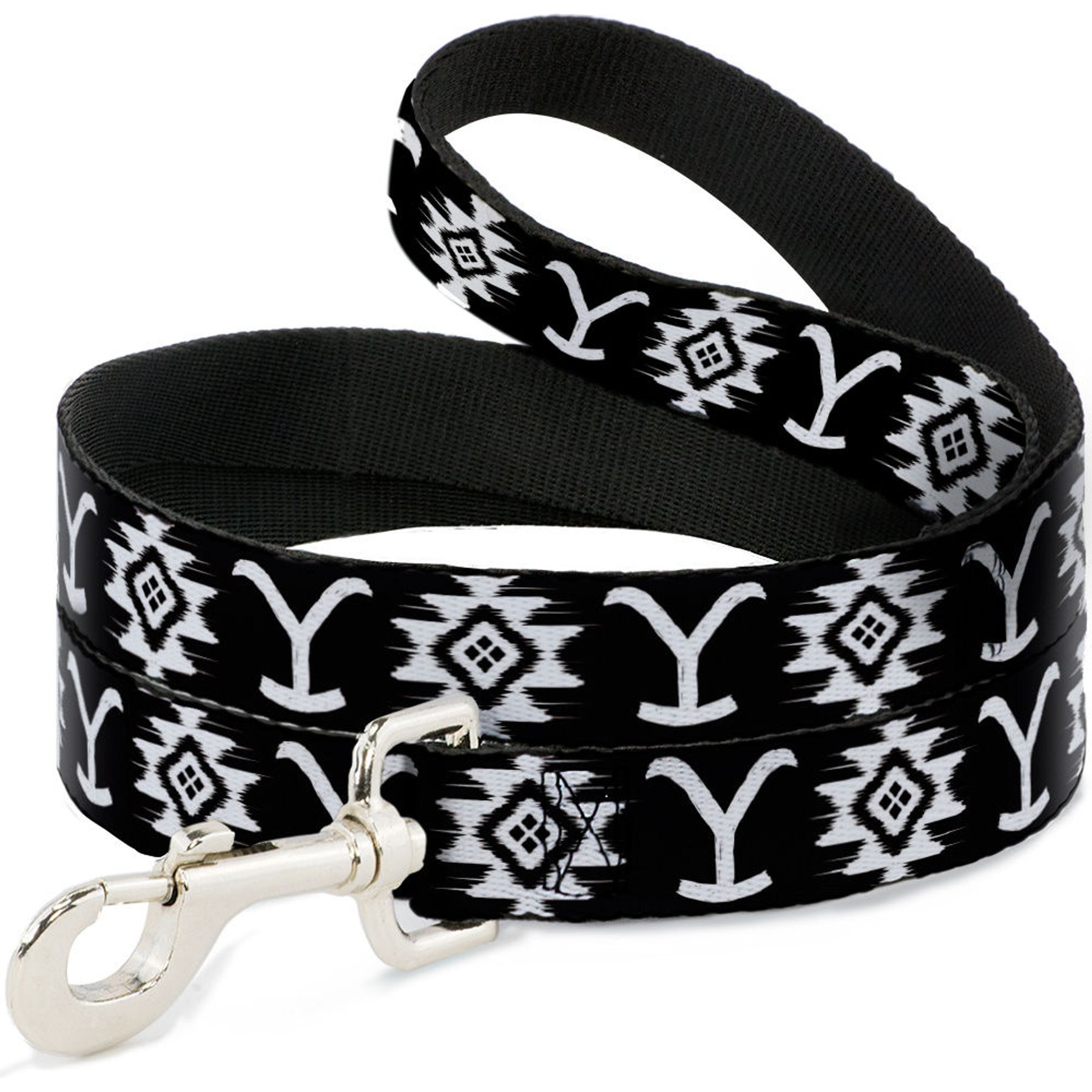 Buckle-Down Paramount Network Yellowstone Dutton Ranch & Native American Icons Black Polyester Dog Leash, Black, 4-ft long, 1.5-in wide