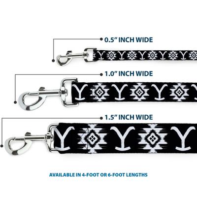 Show full view: Buckle-Down Paramount Network Yellowstone Dutton Ranch & Native American Icons Black Polyester Dog Leash, Black, 6-ft long, 1-in wide slide 4 of 7