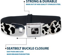 Buckle-Down Metal Seatbelt Buckle Cow Pattern Print Polyester Dog Collar, White/Black, Small: 9.5 to 13-in neck, 1-in wide slide 2 of 9
