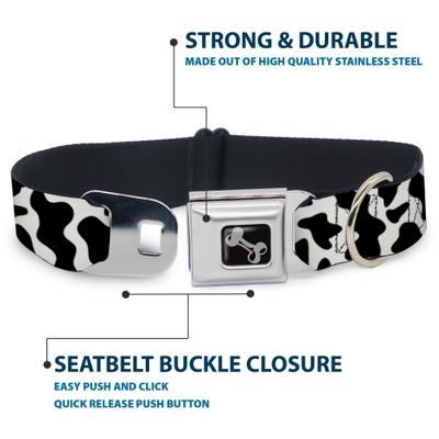 Show full view: Buckle-Down Metal Seatbelt Buckle Cow Pattern Print Polyester Dog Collar, White/Black, Wide Large: 20 to 31-in neck, 1.5-in wide slide 4 of 9