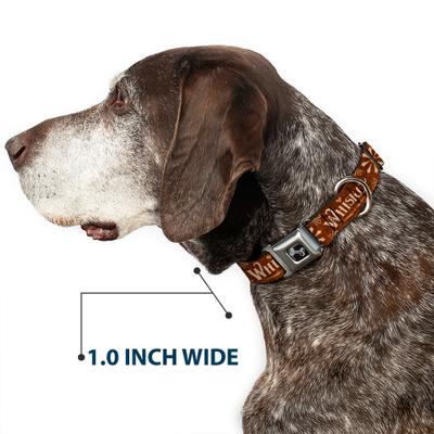 Show full view: Buckle-Down Metal Seatbelt Buckle Western Whiskey Heart Repeat Polyester Dog Collar, Brown/Tan, Large: 15 to 24-in neck, 1-in wide slide 6 of 9